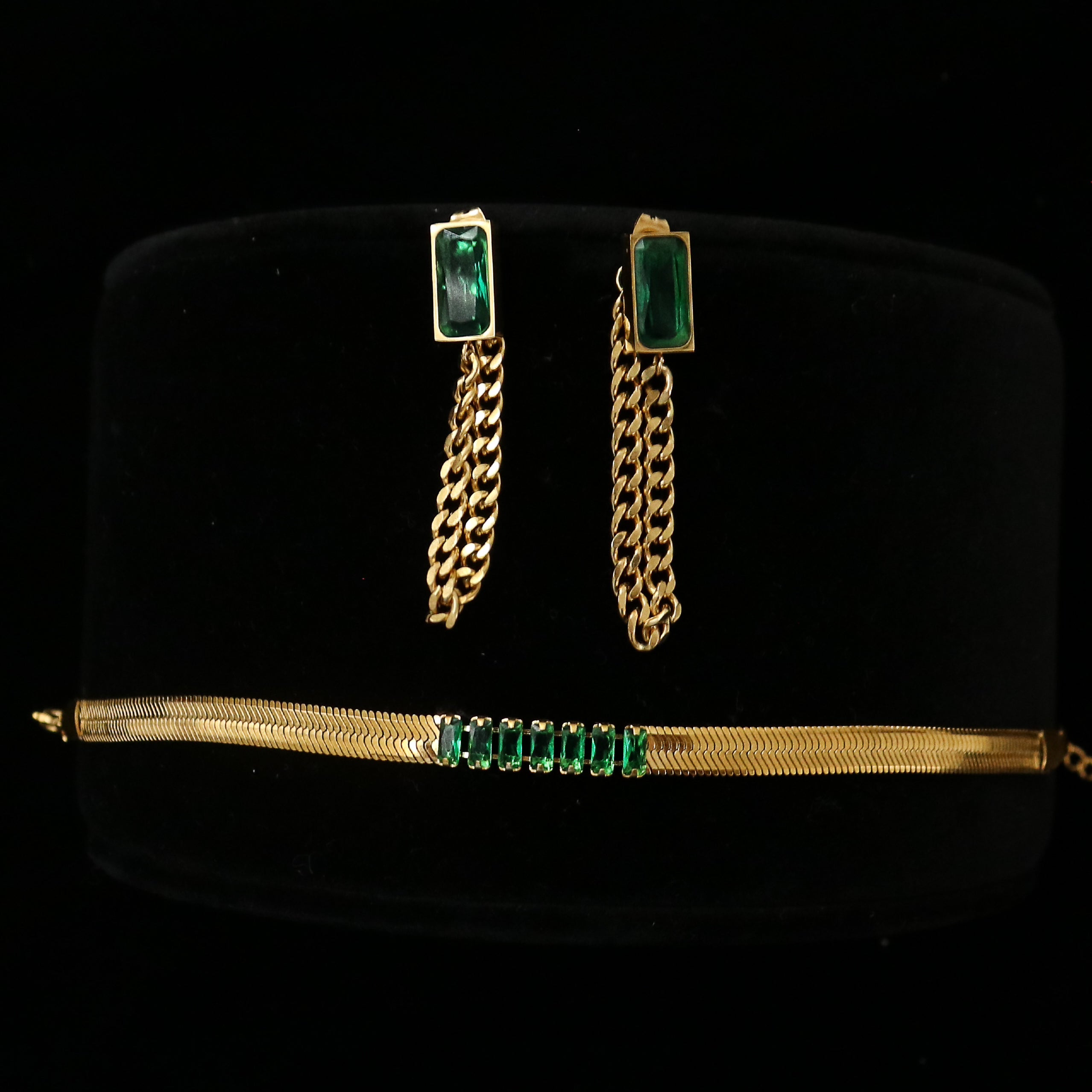Emerald Chain Earrings + Emerald Bracelet | Bundle