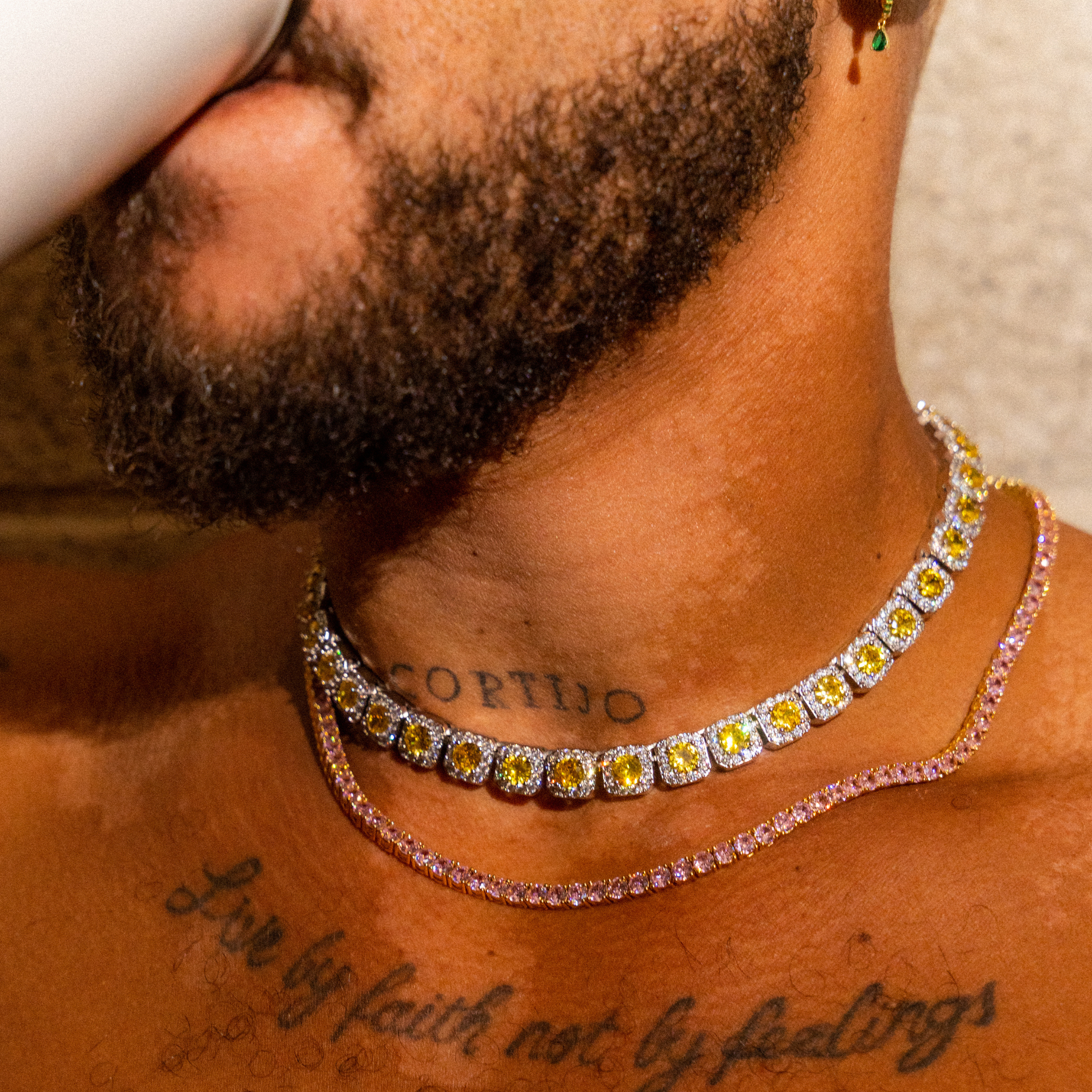 Yellow Cushion Cut Chain Necklace