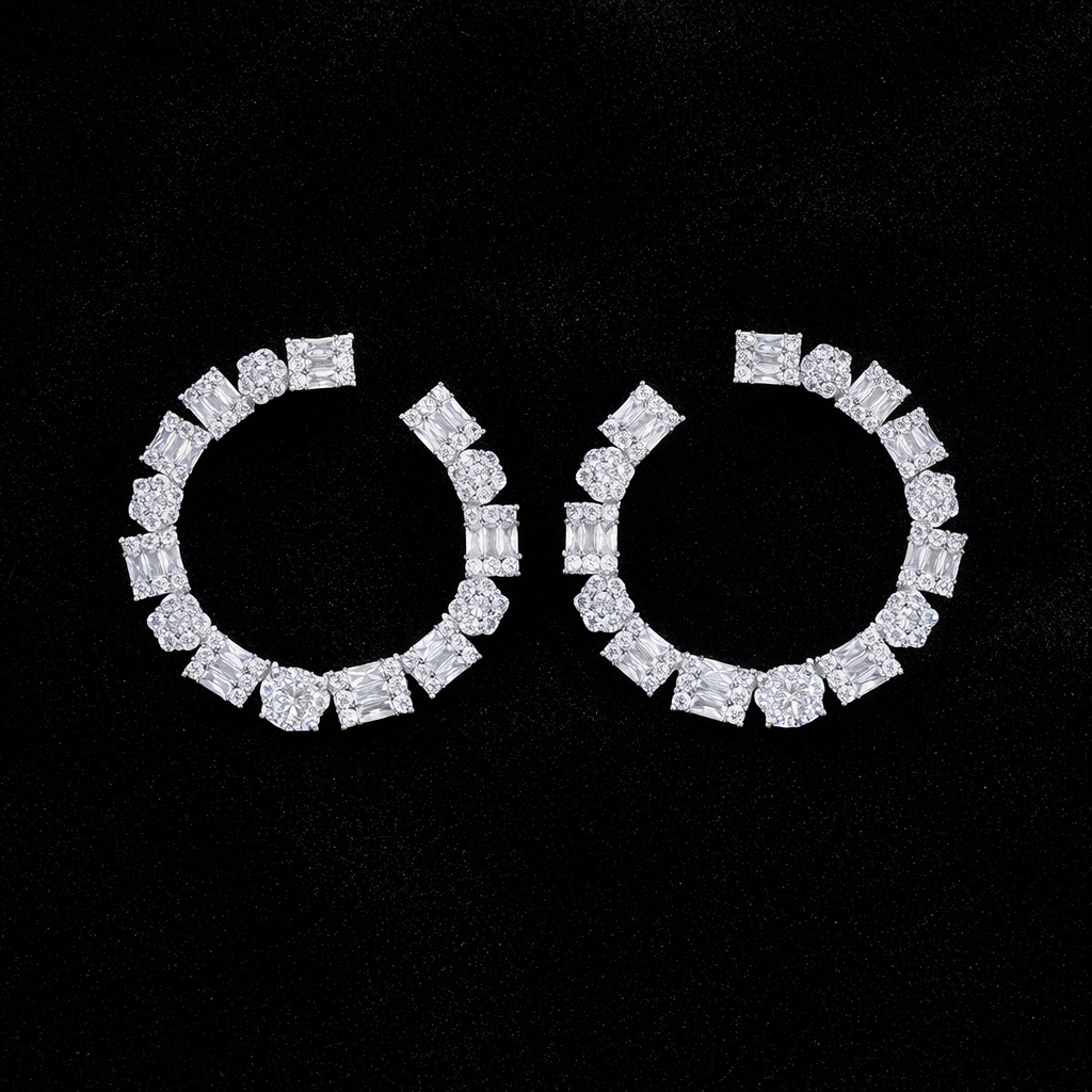 pair of diamond hoops with black display