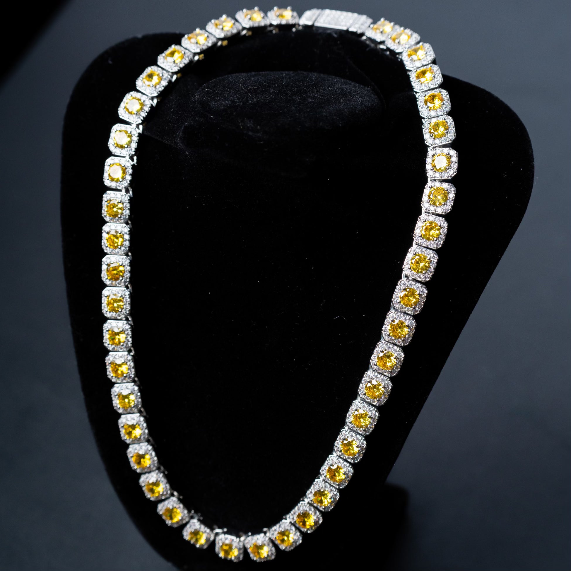 Yellow Cushion Cut Chain Necklace