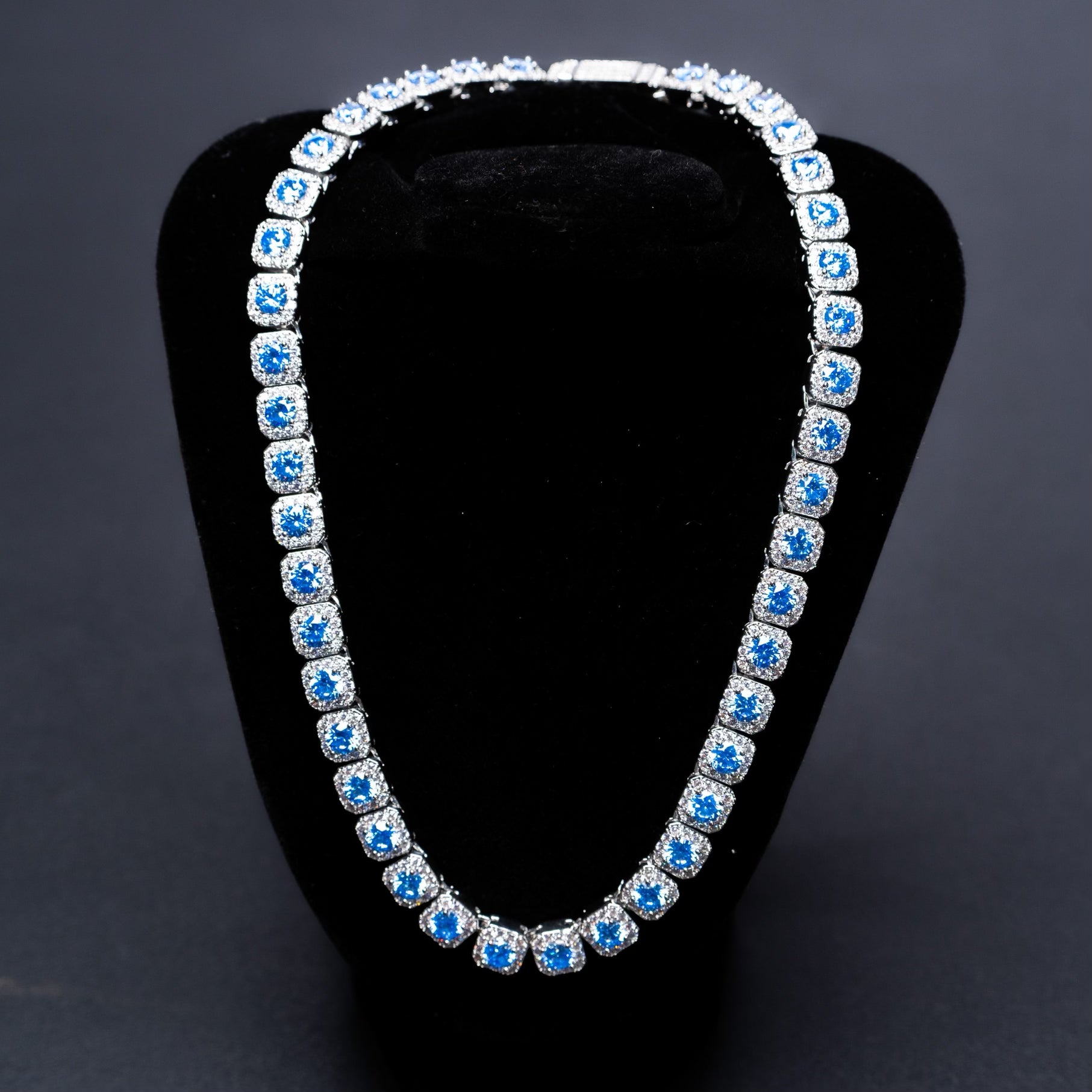 Blue Cushion Cut Chain Necklace