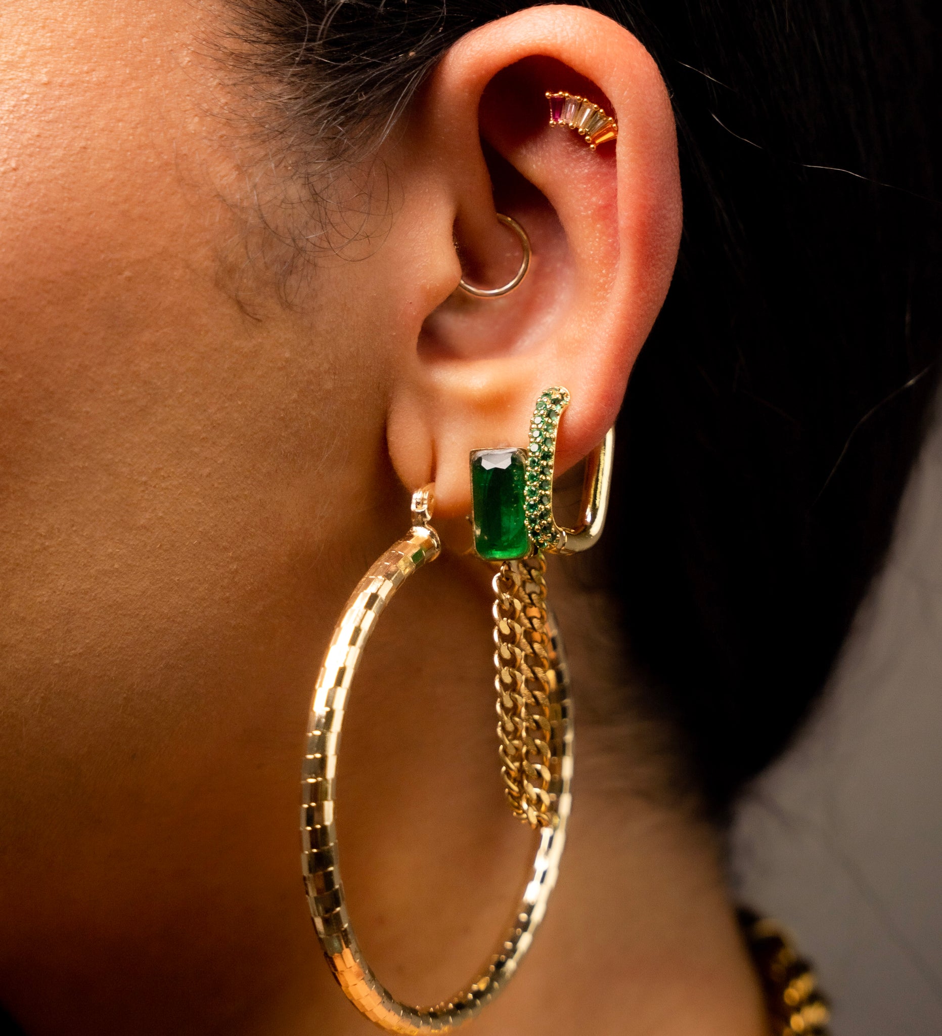 Emerald Chain Earrings